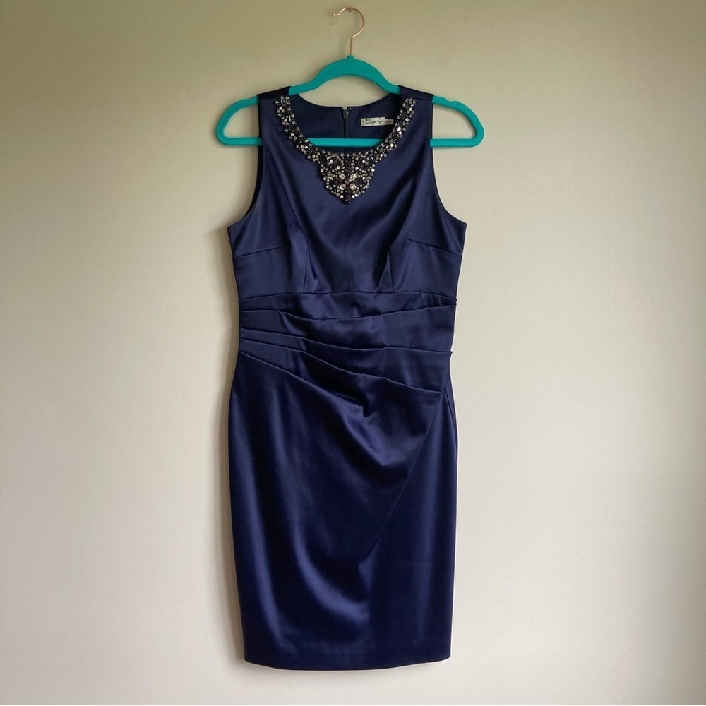 Eliza J. Dark Blue Rhinestone Formal Midi Dress 6